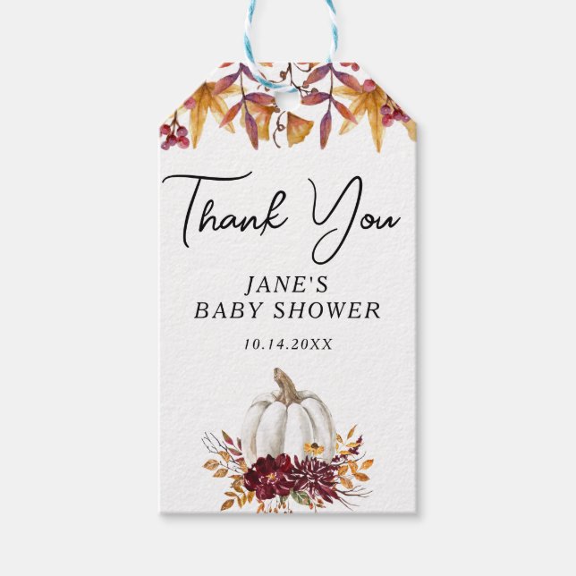 White Pumpkin Baby Dusche Danke Geschenkanhänger (Vorderseite)