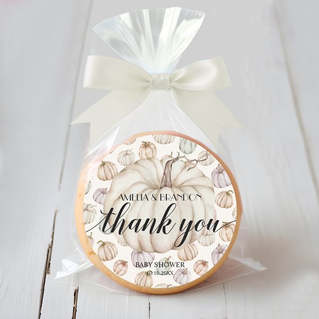 White Pumpkin Baby Dusche Danke Runder Aufkleber (Thank you white pumpkin baby shower thank you stickers)
