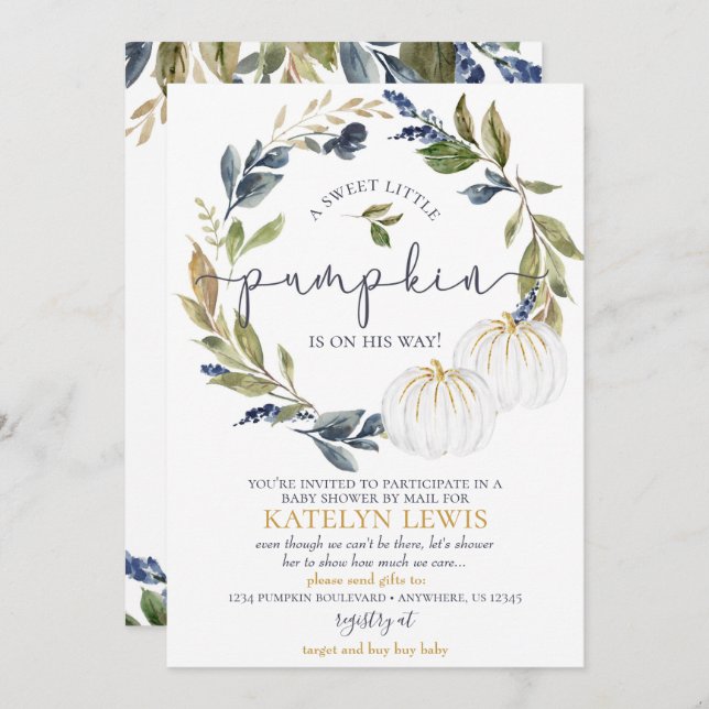 White Pumpkin Baby Shower by Mail Einladung (Vorne/Hinten)