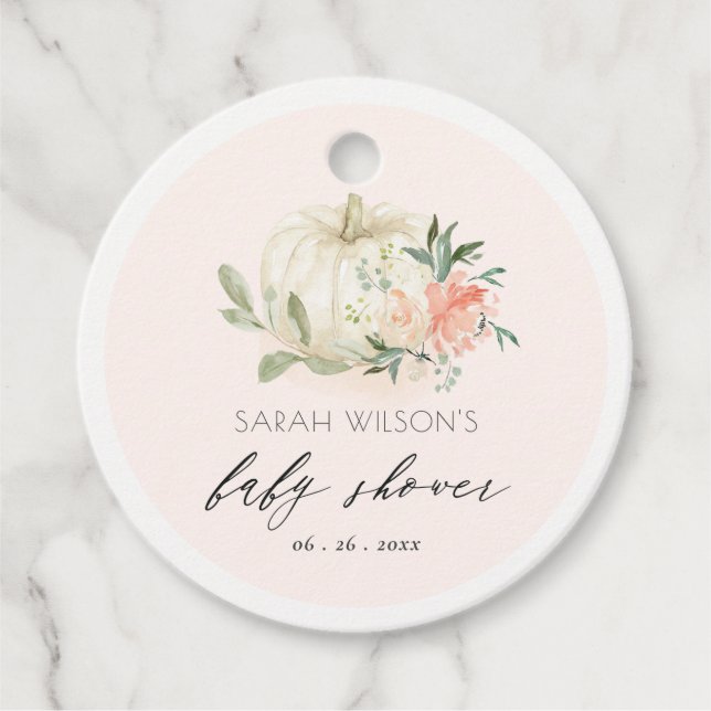White Pumpkin Blush Bloral Baby Brunch Dusche Geschenkanhänger (Vorderseite)