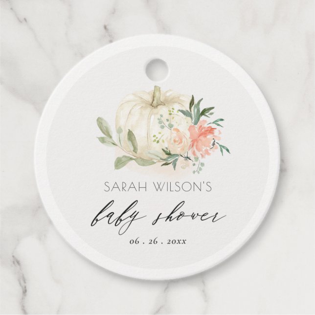 White Pumpkin Blush Bloral Baby Brunch Dusche Geschenkanhänger (Vorderseite)