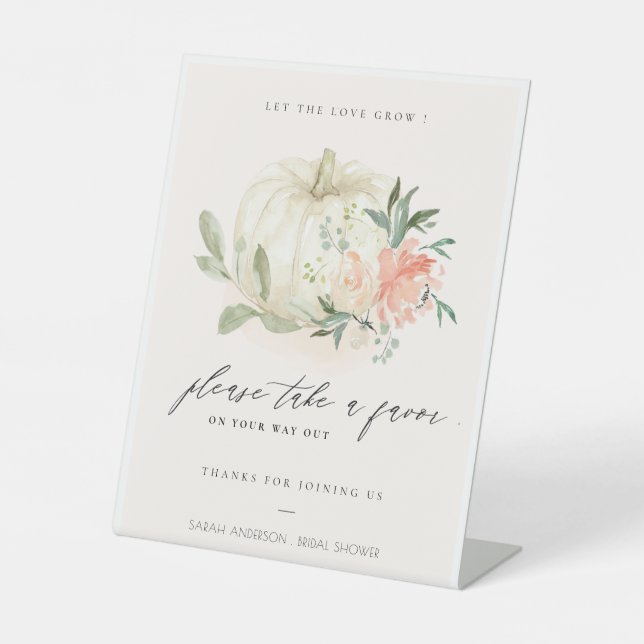 White Pumpkin Blush Floral Gevor Brautparty Sockelschild (Vorderseite)