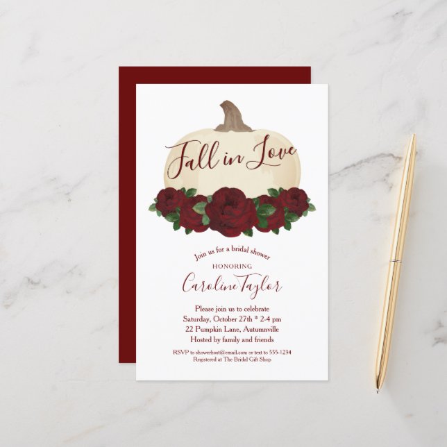 White Pumpkin Burgundy Floral Fall Brautparty (Vorderseite/Rückseite Beispiel)
