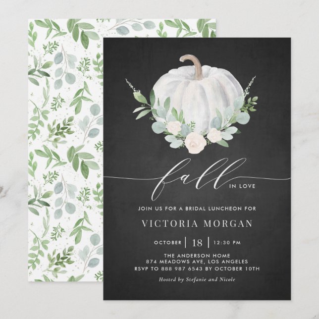 White Pumpkin Chalkboard Fall Bridal Luncheon Einladung (Vorne/Hinten)