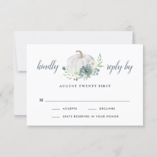 White Pumpkin Elegant Succulent Fall Chic Wedding RSVP Karte