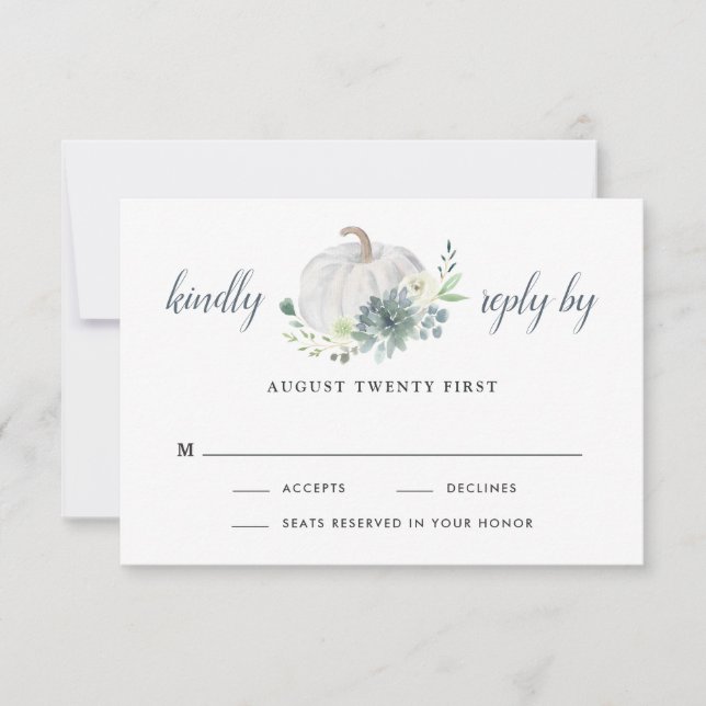 White Pumpkin Elegant Succulent Fall Chic Wedding RSVP Karte (Vorderseite)