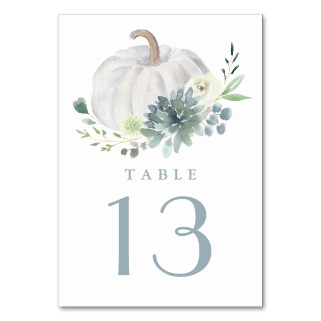 White Pumpkin Elegant Succulent Fall Chic Wedding Tischnummer (Vorderseite)