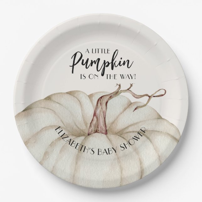 White Pumpkin Fall Baby Dusche Pappteller (Vorderseite)