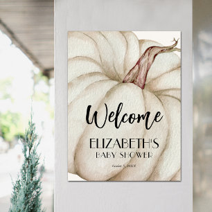 White Pumpkin Fall Baby Dusche Willkommen Poster