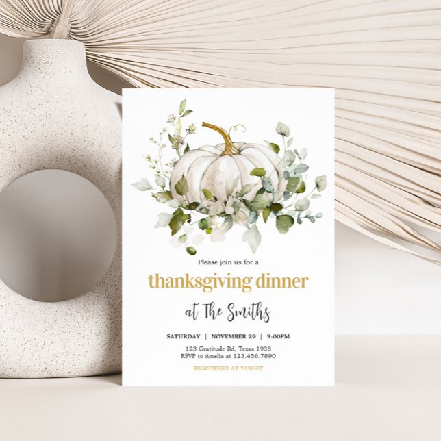 White Pumpkin Fall Thanksgiving Dinner Party Einladung (White Pumpkin Thanksgiving Dinner Party Invitation)