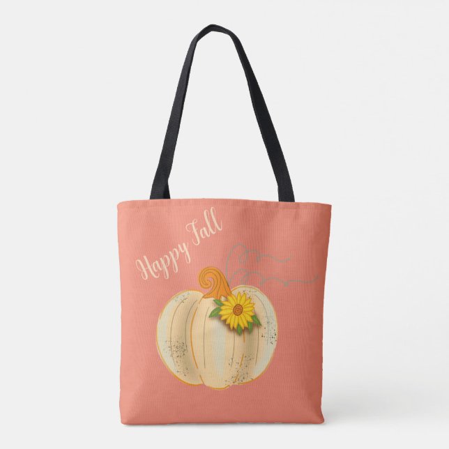 White Pumpkin Happy Fall Tote Beutel Markt Tasche (Rückseite)