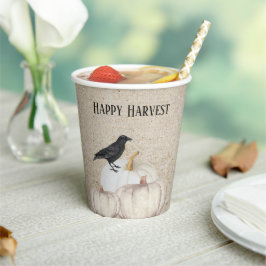 White Pumpkin Happy Harvest Pappbecher