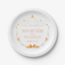 White Pumpkin Herbst Twins Baby Shower Paper Plate