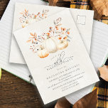 White Pumpkin Herbstlaubs 40. Geburtstag Party Einladungspostkarte<br><div class="desc">Elegante,  weiße Kürbisse sind in roten,  orangefarbenen und salzgrünen Blätter und Wildblumen eingebettet.</div>