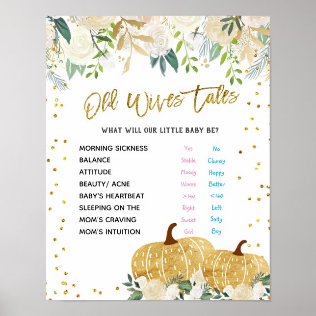 White Pumpkin Old Ehefrauen Tales Gender Reveal Po Poster (Vorne)