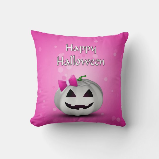 White Pumpkin Pink Girl Halloween Kissen (Vorderseite)