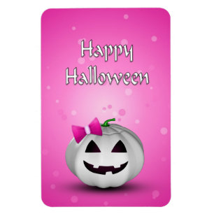 White Pumpkin Pink Girl Halloween Magnet