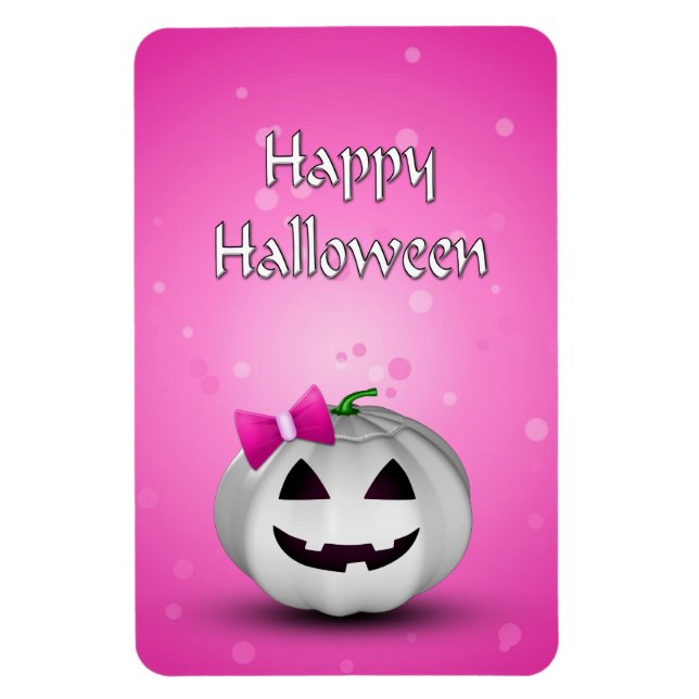White Pumpkin Pink Girl Halloween Magnet (Vertikal)