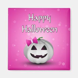 White Pumpkin Pink Girl Halloween Magnet