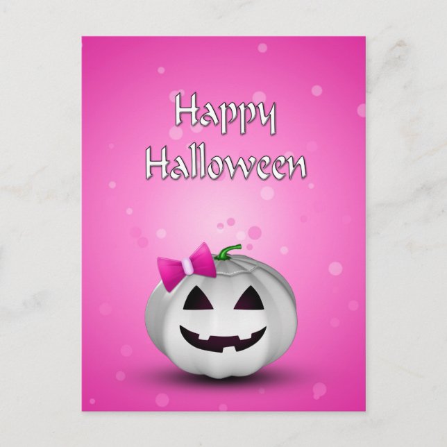 White Pumpkin Pink Girl Halloween Postkarte (Vorderseite)