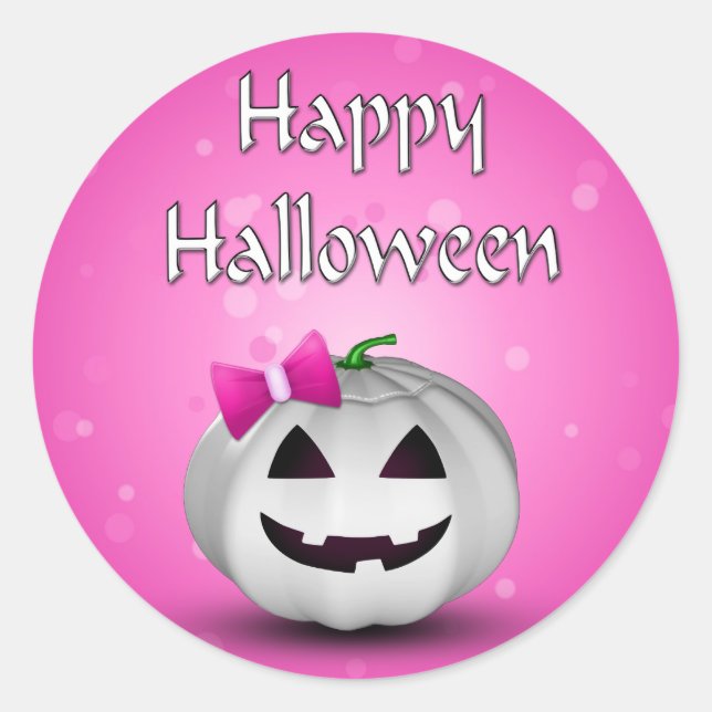 White Pumpkin Pink Girl Halloween Runder Aufkleber (Vorderseite)