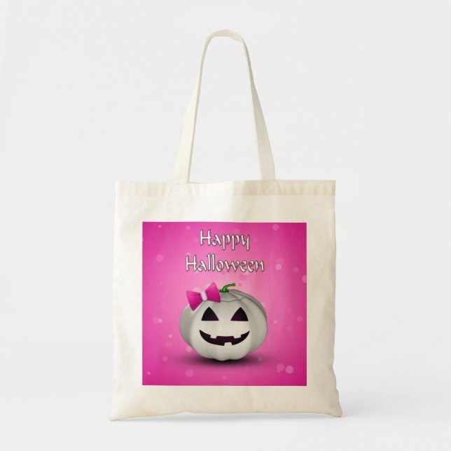 White Pumpkin Pink Girl Halloween Tragetasche (Vorne)