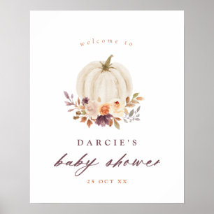 White Pumpkin & Purple Flowers Babydusche Willkomm Poster