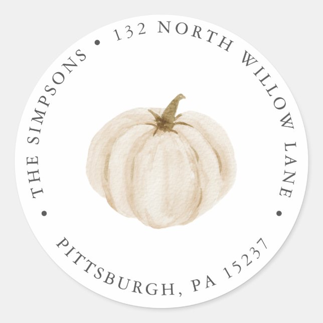 White Pumpkin-Rücksendeadresse Runder Aufkleber (Vorderseite)