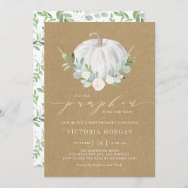 White Pumpkin Rustic Kraft Paper Fall Baby Dusche Einladung