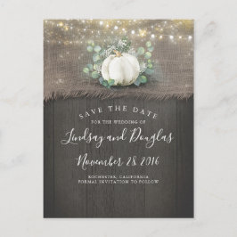 White Pumpkin Rustic Save the Date Ankündigungspostkarte