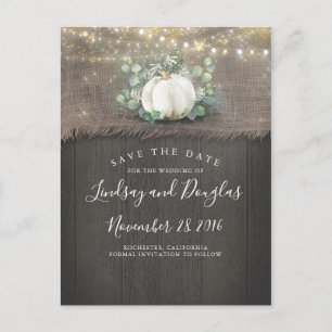 White Pumpkin Rustic Save the Date Ankündigungspostkarte