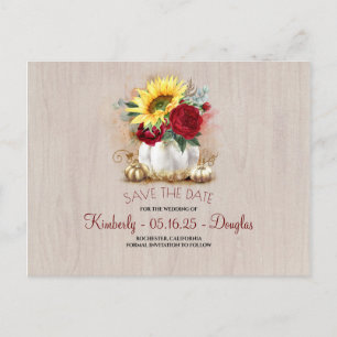 White Pumpkin Sonnenblumen Vase Fall Save the Date Ankündigungspostkarte