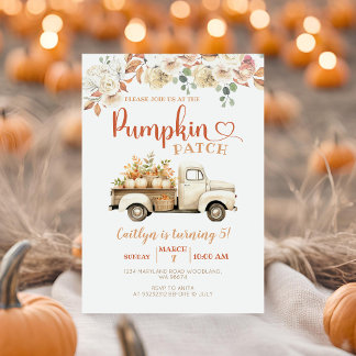 White Pumpkin Truck Patch 5. Geburtstagsparty Einladung