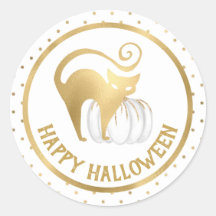 White Pumpkin und Gold Cat Polka Punkte Halloween
