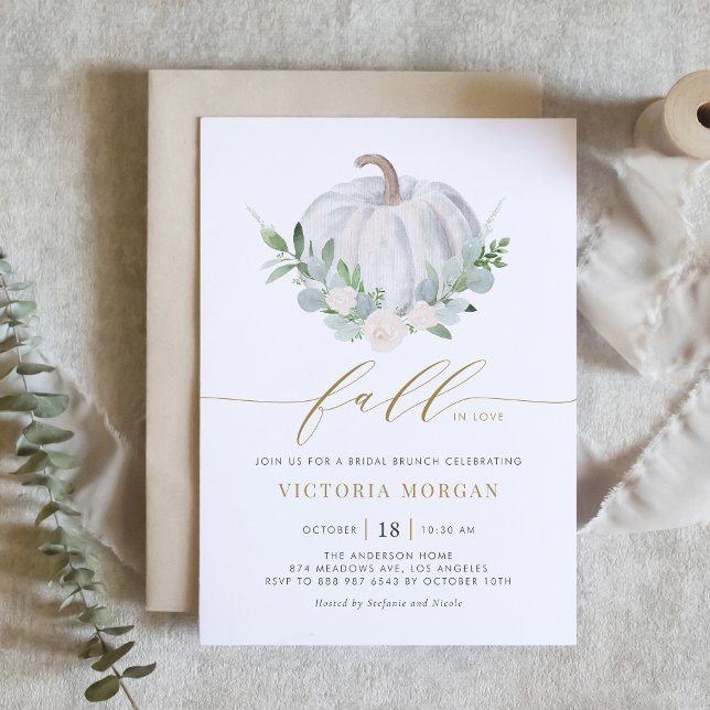 White Pumpkin und Greenery Fall Bridal Brunch Einladung (Von Creator hochgeladen)