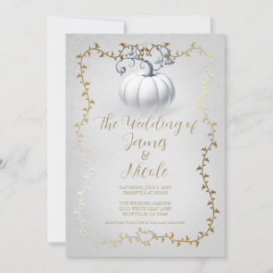 White Pumpkin Wedding Gold & White Storybook Einladung