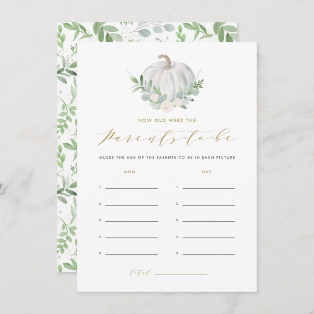 White Pumpkin Wie alt waren die Eltern Spiel Begleitkarte (Vorne/Hinten)
