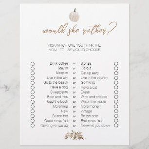 White Pumpkin Zwei-seitige Bingo Baby Shower Games