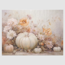 White Pumpkins Florals mit Vintagem Text-Decoupage Seidenpapier