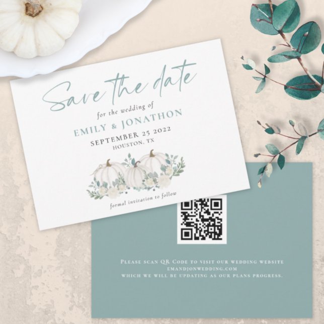 White Pumpkins Florals QR Code Wedding Save The Date (Von Creator hochgeladen)