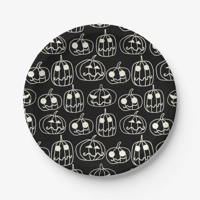 White Pumpkins Halloween Pattern Pappteller (Vorderseite)