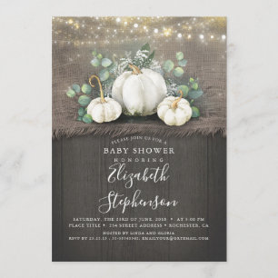 White Pumpkins Rustic Country Fall Baby Dusche Einladung