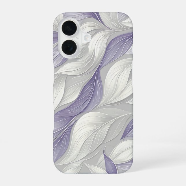 White Purple Leaf Elegant Pattern iPhone 16 Hülle (Rückseite)