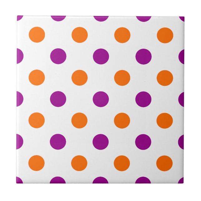 White Purple Orange Polka Dots Pattern Fliese (Vorderseite)