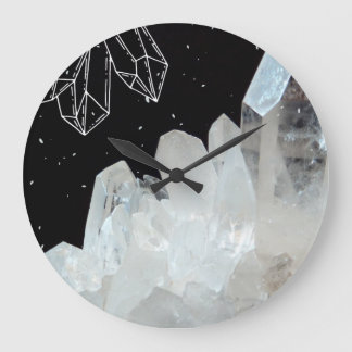 White Quartz Crystal Gemstone Geode Natural Stone Große Wanduhr