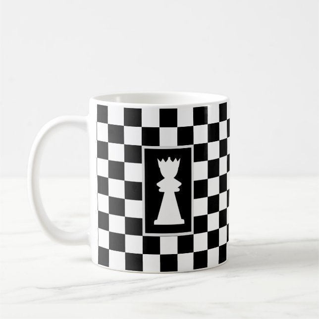 White Queen auf Black & White Schach Kaffeetasse (Links)