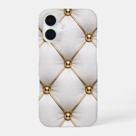 White Quilted Leather & Gold Studs Phone Case iPhone 16 Hülle