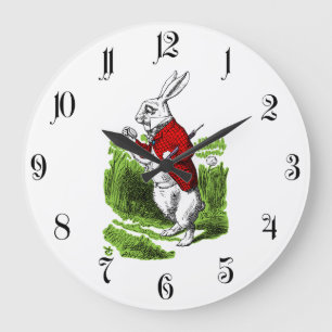White Rabbit looking at watch. Illustration Große Wanduhr
