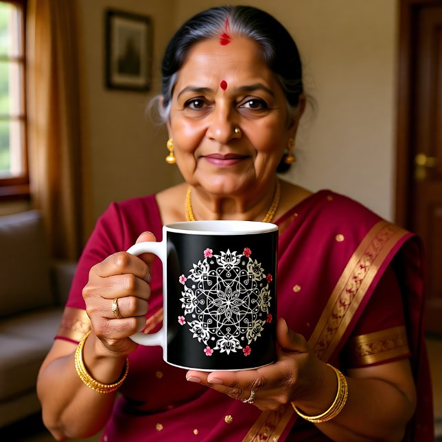 White Rangoli mit Hibiskus Kaffeetasse (White Rangoli with hibiscus Coffee Mug)