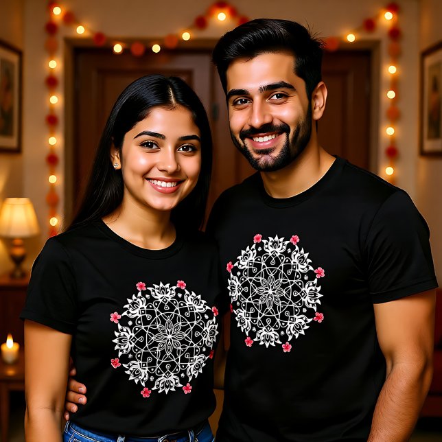 White Rangoli mit Hibiskus T-Shirt (White Rangoli with hibiscus T-Shirt)